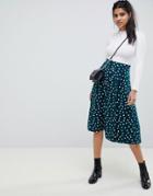 Asos Design Midi Skirt With Box Pleat In Polka Dot Print - Multi