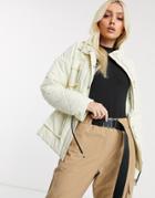 Missguided Quilted Jacket With Drawstring Waist Detail In Cream-white