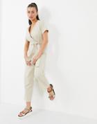 Asos Design Wrap Front Jumpsuit In Stone-neutral