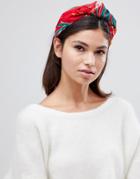 Asos Design Headband With Oversized Knot In Red Floral Print - Red