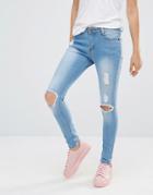 Liquor And Poker Skinny Med Rise Ripped Jeans - Mid Wash Blue
