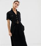 Na-kd Denim Utility Midi Dress In Black