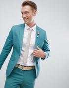 Asos Design Wedding Skinny Suit Jacket In Stretch Cotton In Pine Green - Green