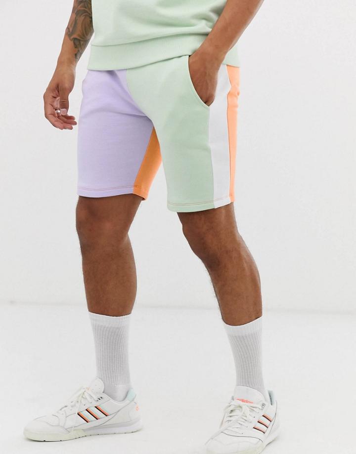 Asos Design Two-piece Jersey Skinny Shorts With Pastel Color Blocking - Green
