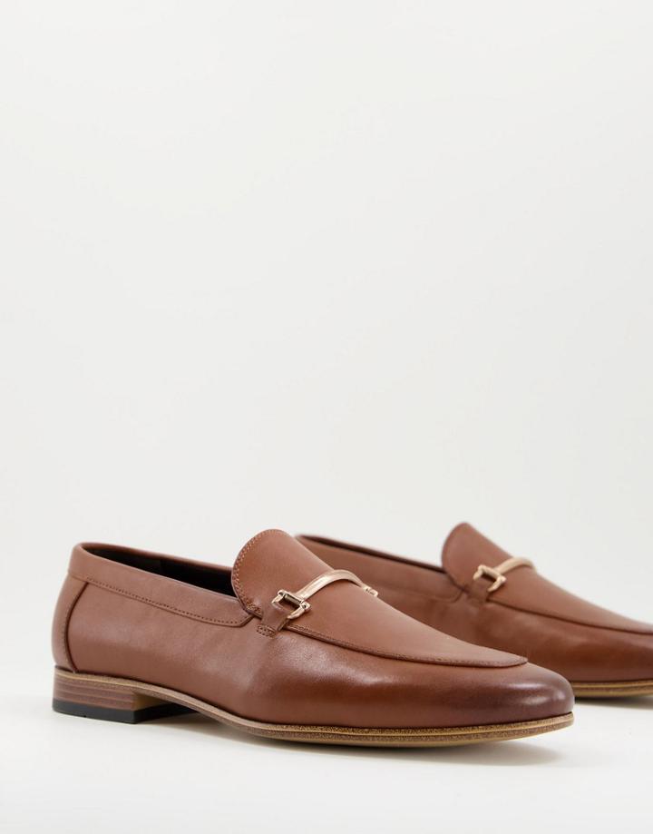 Asos Design Loafers In Tan Faux Leather With Snaffle Detail On Natural Sole-brown