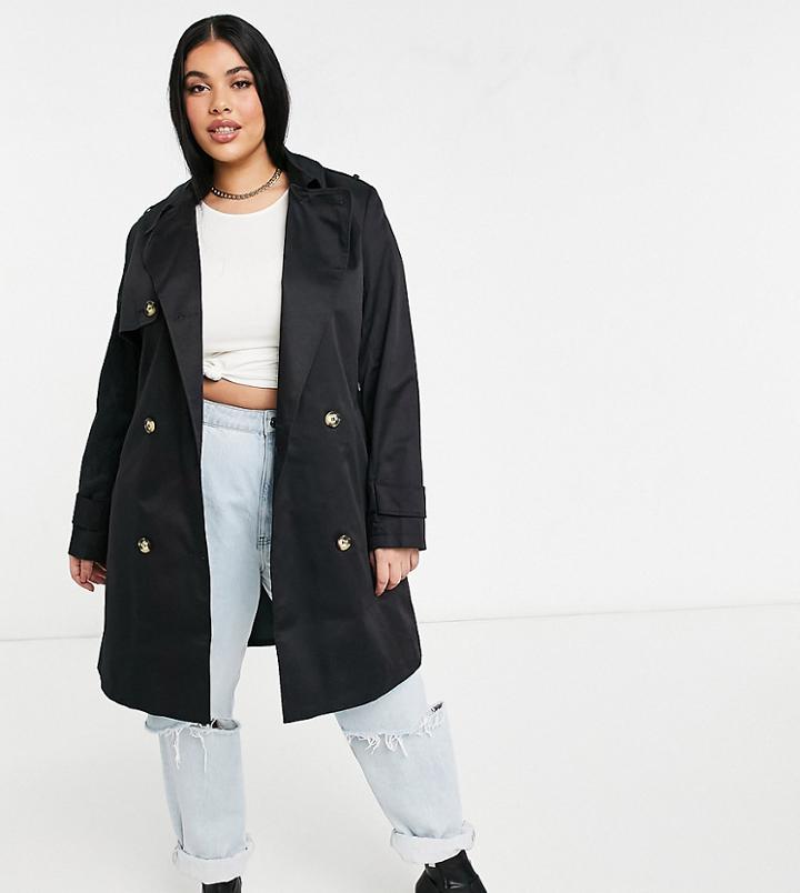 Asos Design Curve Trench Coat In Black