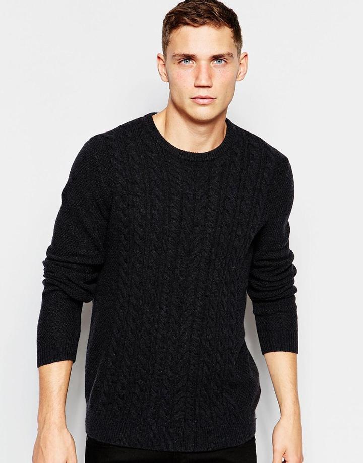 Asos Lambswool Rich Cable Knit Jumper - Charcoal