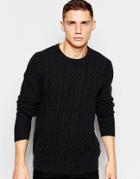 Asos Lambswool Rich Cable Knit Jumper - Charcoal