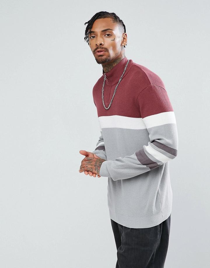 Asos Ribbed Sweater In Red And Pink Stripe - Red