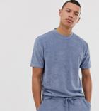 Asos Design Tall Two-piece Relaxed T-shirt In Towelling In Blue - Blue