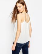 Asos Plunge Neck Pleated Cami Top With Strappy Back - Ivory