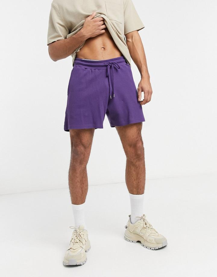 Asos Design Oversized Shorts In Deep Purple Waffle