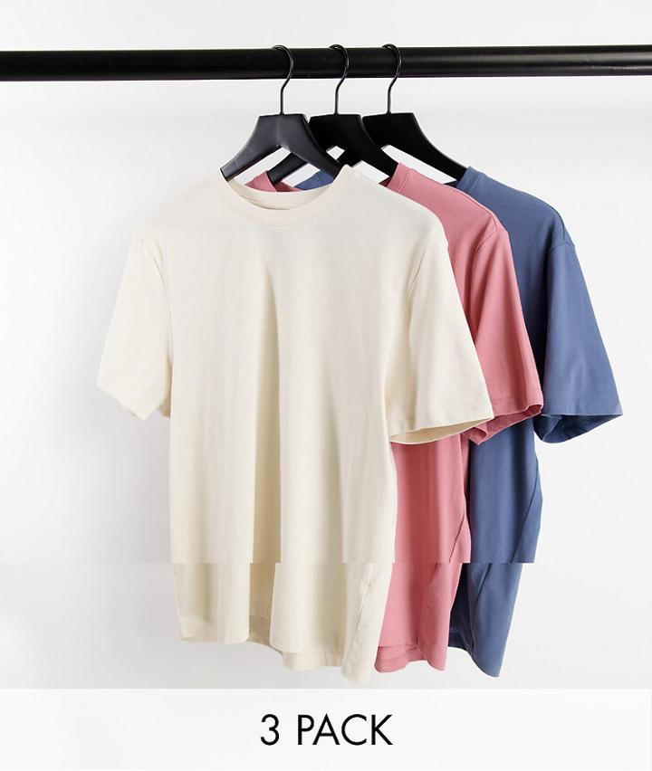 New Look 3 Pack T-shirts In Blue Multi