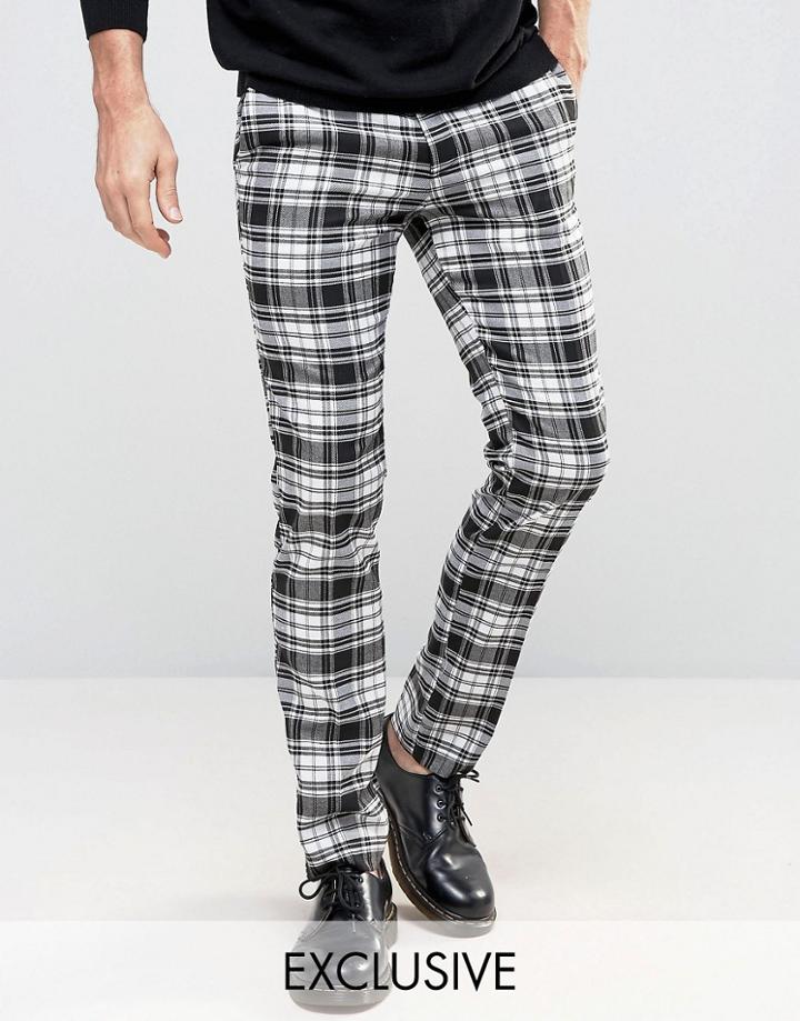 Reclaimed Vintage Skinny Plaid Pants - Black