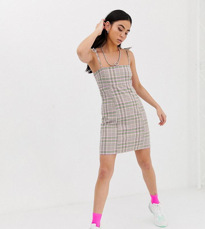 Collusion Fitted Tailored Check Mini Dress-gray