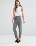 New Look Tie Waist Cropped Pants - Gray