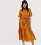 Mango Button Front Tie Waist Dress In Animal Print - Orange