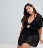 Asos Curve Shirred Waist Mini Chiffon Beach Caftan - Black