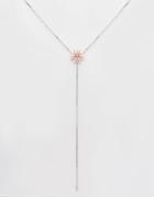 Asos Rhinestone And Flower Lariat Necklace - Pink