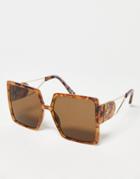 Svnx Oversized Square Sunglasses With Temple Frame Detail In Tort-brown