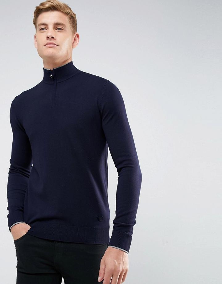 Armani Jeans Half Zip Logo Sweater Navy - Navy