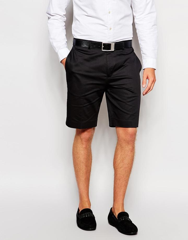 Asos Skinny Smart Shorts In Cotton Sateen - Black