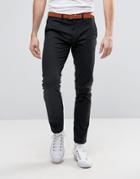 Selected Homme Slim Fit Chino With Leather Belt - Black