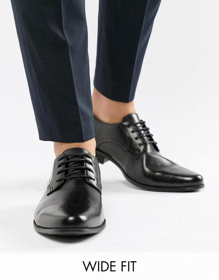 Asos Design Wide Fit Derby Shoes In Black Faux Leather