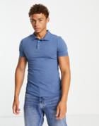 River Island Basic Muscle Fit Polo In Blue