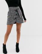 Asos Design Boucle Wrap Mini Skirt With Buttons And Tie Waist