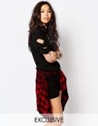 Milk It Vintage Longline Distressed T-shirt Dress - Black