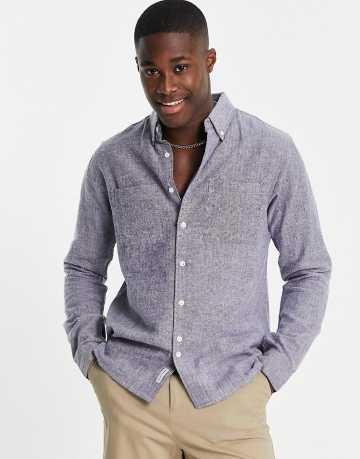 Bellfield Brushed Flannel Herringbone Shirt In Light Blue