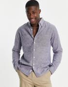 Bellfield Brushed Flannel Herringbone Shirt In Light Blue