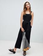 Bershka Contrast Stitch Jumpsuit - Black