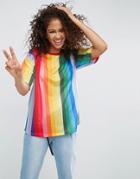 Asos T-shirt In Boyfriend Fit And Rainbow Stripe - Multi