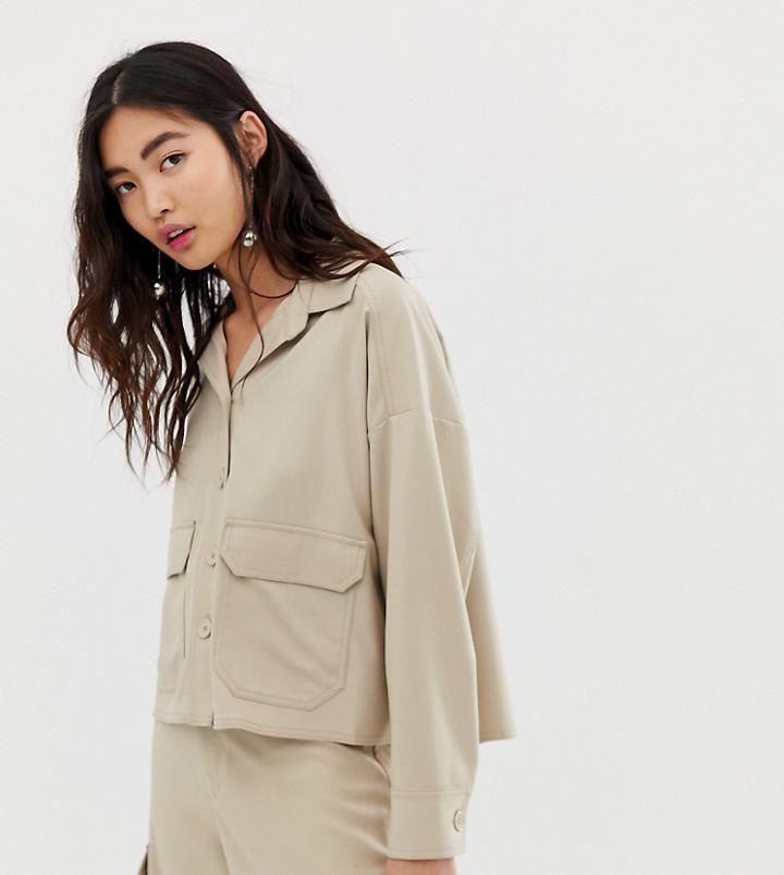 Monki Cropped Utility Shirt In Beige - Beige