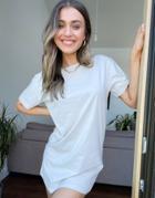 Pull & Bear T-shirt Dress In Ecru-white
