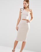 Oh My Love Frill Shoulder Bodycon Midi Dress With Side Cut Out - Light Gray