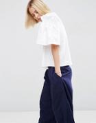 Asos White Top With Frill Shoulder Detail - White