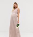 Tfnc Maternity Bridesmaid Exclusive Satin Bow Back Maxi Dress In Pink - Pink