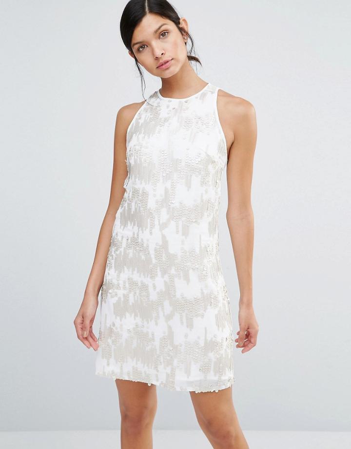 Little Mistress Sequin Racer Back Shift Dress - Cream