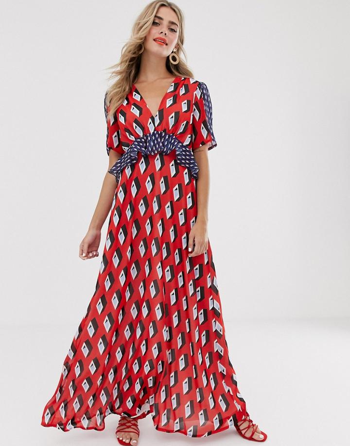 Twisted Wunder Printed Midaxi Dress In Geo Print-multi