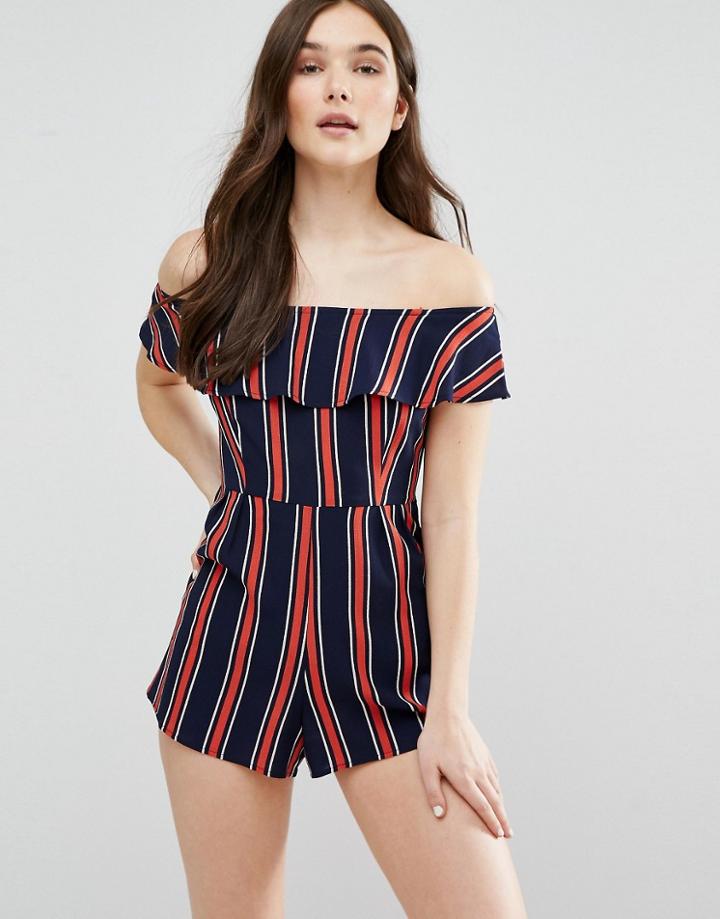 Influence Off Shoulder Stripe Romper - Multi