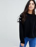 New Look Button Shoulder Sweater - Black