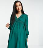 Asos Design Maternity Lace Insert Mini Smock Dress In Forest Green
