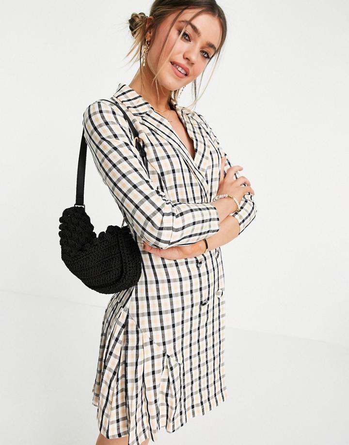 Lola May Double Breasted Blazer Mini Dress In Grid Print-multi