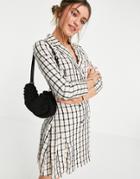 Lola May Double Breasted Blazer Mini Dress In Grid Print-multi