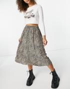 Pieces Midi Skirt In Black Splodge Print-multi