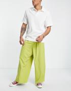 Asos Design Smart Extreme Wide Leg Pants In Washed Lime-green