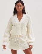 4th & Reckless Knit Volume Sleeve Cardigan Set In Cream-white
